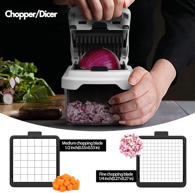 Cambom Vegetable Chopper With Container, Multifunctional Food Chopper Onion & Vegetable Cutter Dicer With 8 Blades, Carrot & Veggie Slicer 8 Blades