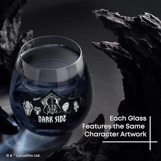 JoyJolt Star Wars Dark Side Stemless Drinking Glasses Set of 4, 15 oz Tumblers, Kitchen Glasses ft. General Grievous, Kylo Ren, Darth Vader, Emperor Palpatine, Darth Maul
