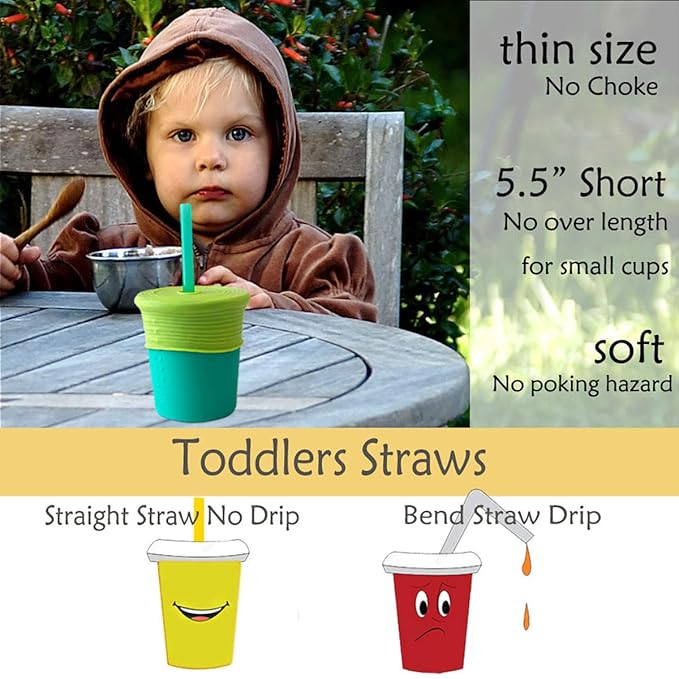 Short Reusable Silicone Straws for Kids Toddler Baby Drinking, Cocktail Glass, Wine Tumbler, Coffee Mugs, Take and Toss Straw Cup, Small Kids Cups, 8 OZ Mason Jar-BPA Free Flexible 5.5" 14 Pack