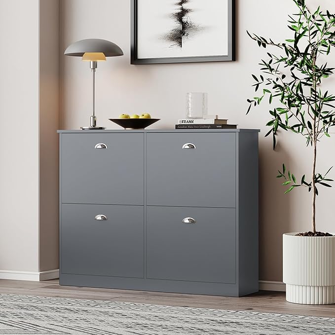 MIRROTOWEL Shoe Cabinet,Hidden Slim Narrow Shoe Rack Cabinet with 4 Drawers for Entryway, Foyer,Hallway,Bedroom,Grey