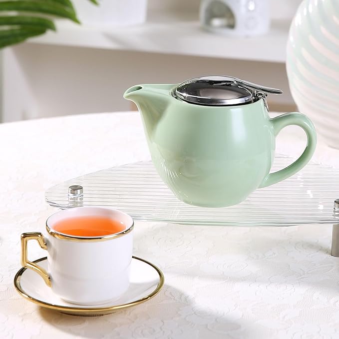 Small Ceramic Teapot With Stainless Steel Infuser, Heat Resistant, Perfect Tea Maker, Light Green 350ml/12.0oz