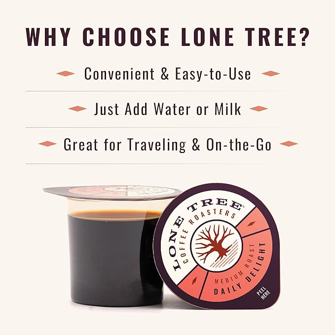 Lone Tree Single-Serve Coffee Pods – Premium 100% Arabica Liquid Concentrate – Daily Delight Medium Roast – 48 Pods – Ready Hot or Iced