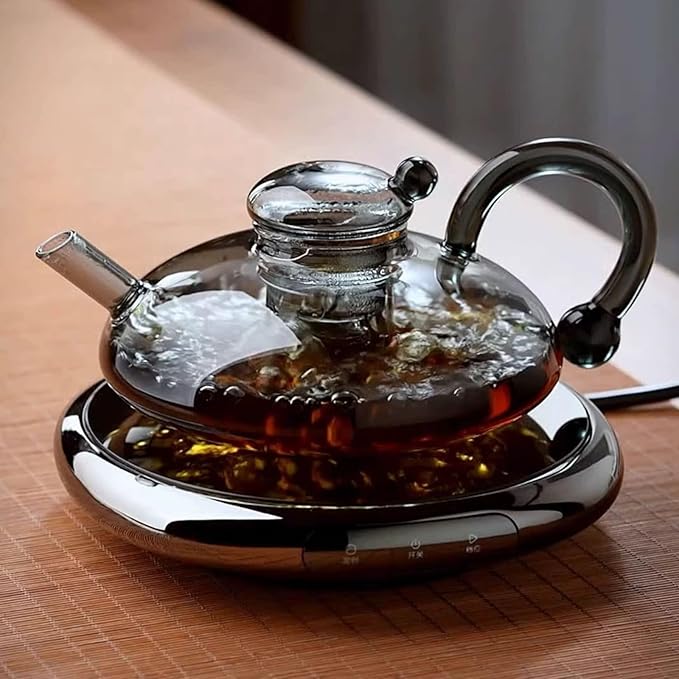 2026 Upgrade - 24 OZ Luxury Glass Teapot with Warmer,Automatic Electric Kettle with Tea Infuser,Teapot and Cup Set with Warmer,New Year Christmas Gift for Tea Lovers (Transparent set)