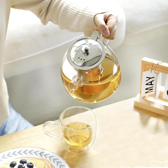 LIBWYS 1000ml(34oz) Glass Teapot, Teapot with Removable Infuser, Stovetop Safe Tea Pot made of Heat-resistant Borosilicate Glass, Blooming and Loose Leaf Tea Maker, Easy to Clean