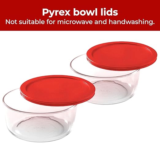 Wood Grip - Lids for Pyrex and Anchor Round Glass Containers - Lids for Pyrex Glass Containers - Replacement Lids (Red, 4 Cups, 4 Pack)