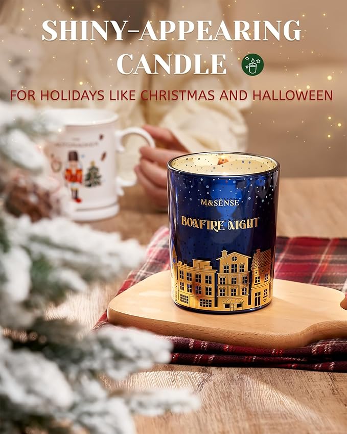 M&SENSE Bonfire Night Large Christmas Candles, 18oz 100 Hours Burn Soy Wax Non Toxic Holiday Candle for Home Scented, Winter Aromatherapy Gifts for Women Men, Cozy Christmas Decor