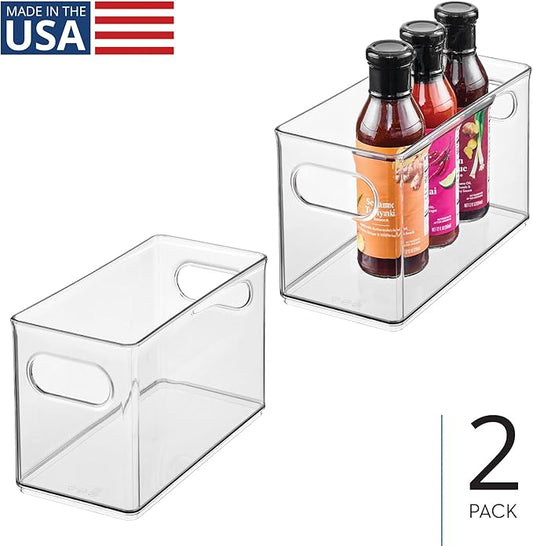 iDesign Slim Clear Plastic Stackable Storage Bin - Narrow Fridge, Pantry, or Kitchen Cabinet Organizer, 2-Pack
