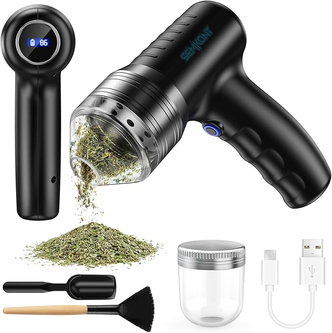 Electric Herb Grinder – USB Rechargeable Automatic Grinder with Digital Display | 1.5 g Single Grinding | Perfect for Kitchen Herb Grinders & Spice Grinding | Includes Storage Jars & Funnels