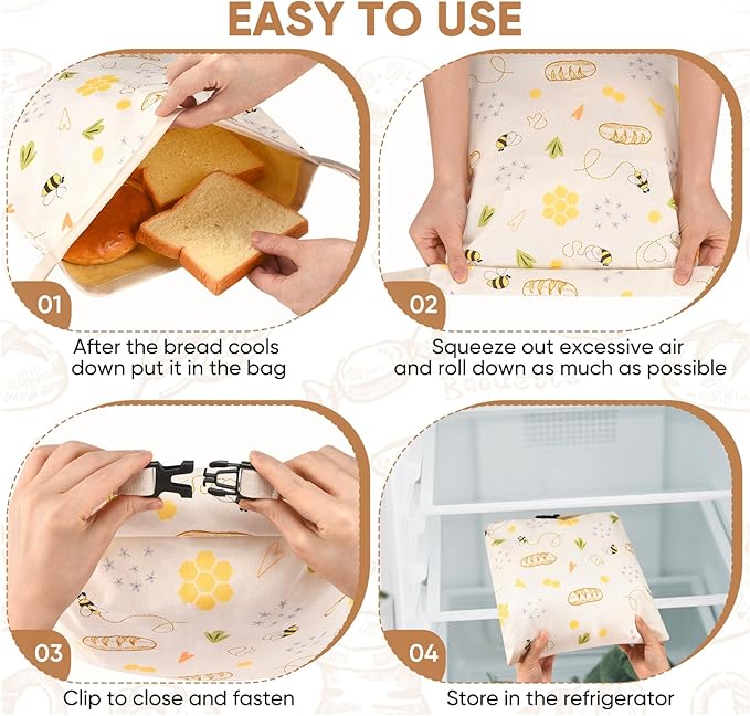 Beeswax Bread Bags for Sourdough, 2 Pack Reusable Bees Wax Bread Bag for Homemade Bread, Natural Beeswax Cotton Food Storage Bag to Keep Fresh(17"×13")