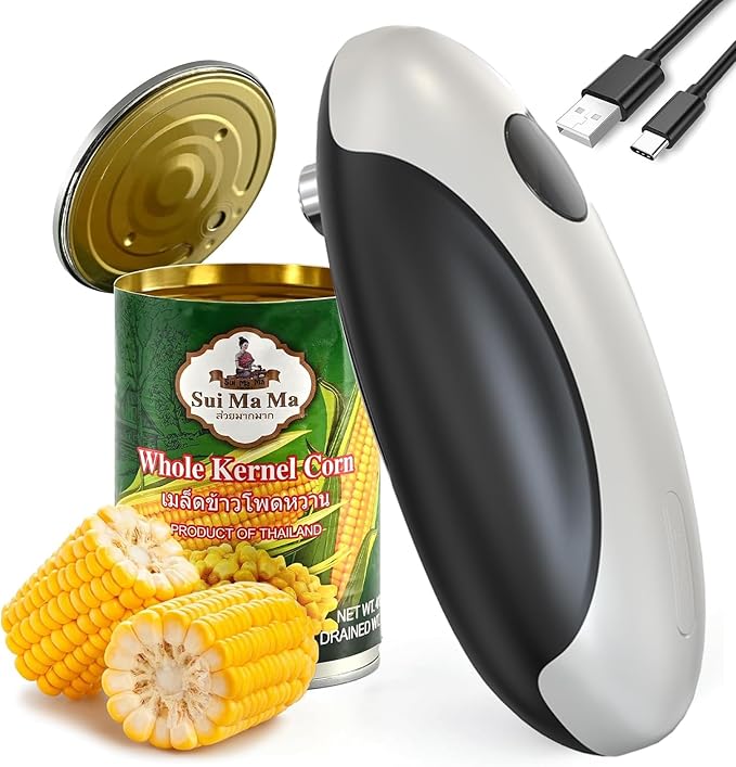 Electric Can Opener, One Touch Rechargeable Can Opener Electric with Smooth Edges Hand-free Automatic Can Opener for Almost Any Size Can, Ideal Kitchen Gadget for Seniors,Children and Arthritic