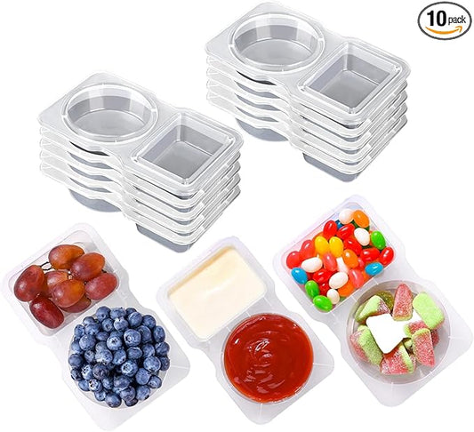 Double Compartment Condiment Containers Food Storage Meal Prepsauce Containers With Lid Reusable Freezer Safe Microwavable for Food Take-Out And Delivery(10pc)