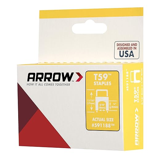 Arrow 591188 T59 Insulated Staples, 1/4-Inch Leg Length, 5/16-Inch Crown Width, Clear, 300-Pack