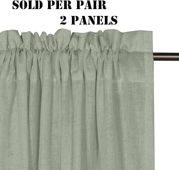 H.VERSAILTEX Linen Curtains Elegant Natural Linen Semi Sheer Curtains Energy Light Filtering Rod Pocket Window Treatments Panels for Living Room (Set of 2, Sea Grass, 52 inch W X 63 inch L)