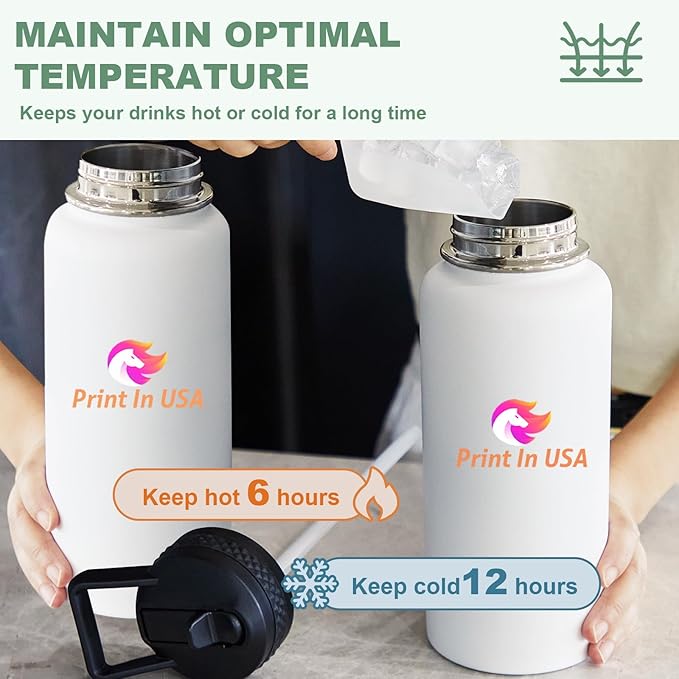 Personalized Custom Print in USA Water Bottle 25Pcs 32oz Stainless Steel Double Wall Coffee Cup with Lid & Straw Insulated Tumbler with Colorful Text Logo Photo
