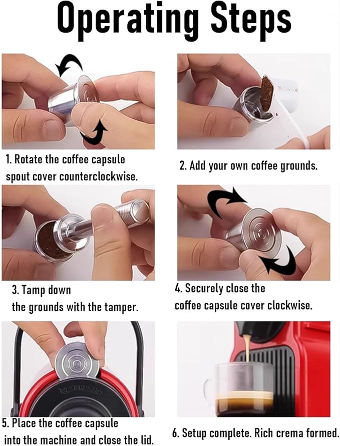 VBESTLIFE Reusable Coffee Pod, 304 Stainless Steel Reusable Metal Coffee Pod Refillable Filter Cup with Brush and Spoon