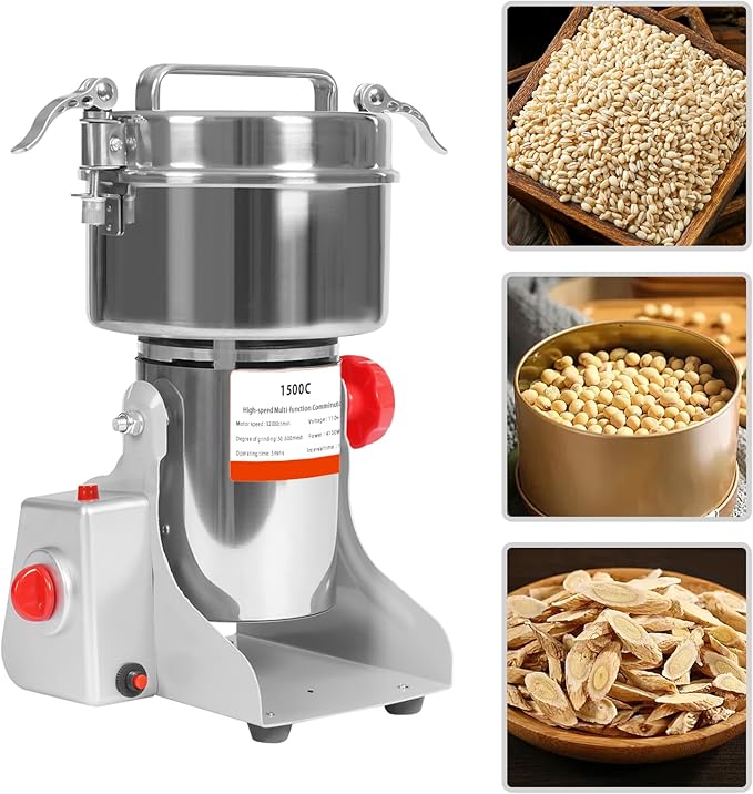 1500g High Speed Food Electric Stainless Steel Grinder Mill Seeds,4100W Electric Grain Mill,30000r/min,Flour Nut Pill Wheat Corn Herbs Spices & Seasonings Dry Grinder (1500g)