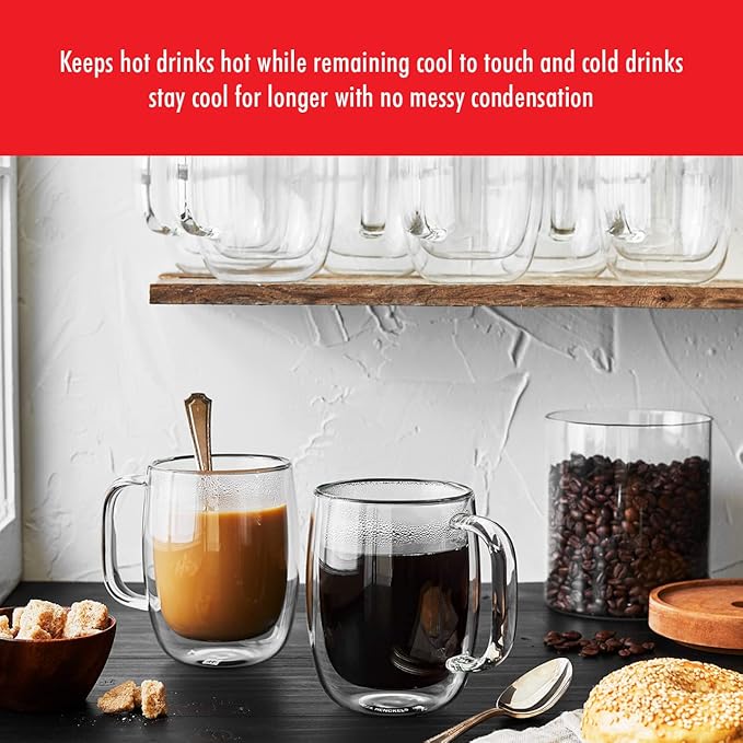 ZWILLING Sorrento Plus 4-pc Double Wall Glass Coffee Mugs, Insulated Coffee Mug, Clear