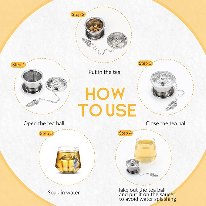 3 Sets Tea Infusers Steeper for Loose Leaf Tea Holder Stainless Steel Tea Ball Mesh Strainer Filters with Drip Trays and Pendant(Forest Style)