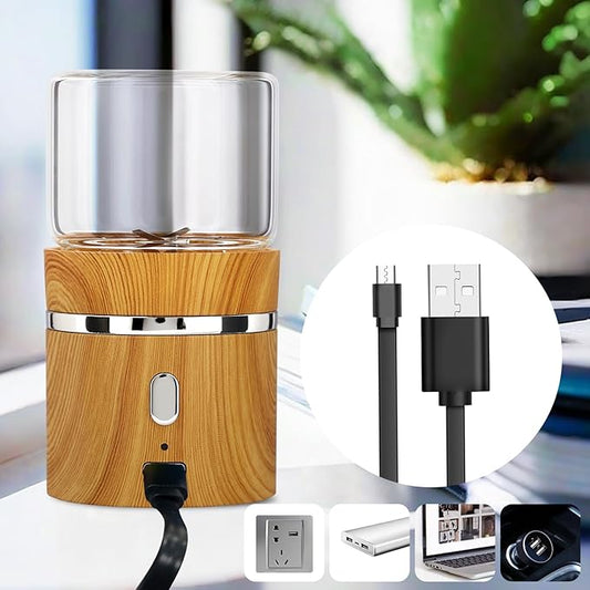 Electric Grinder Spice Crusher Rechargeable Mini Size 2" x 3.5" with 2PCS 1.7oz/50ml Glass Jars (NOT for nuts or beans), Wood Grain Pattern