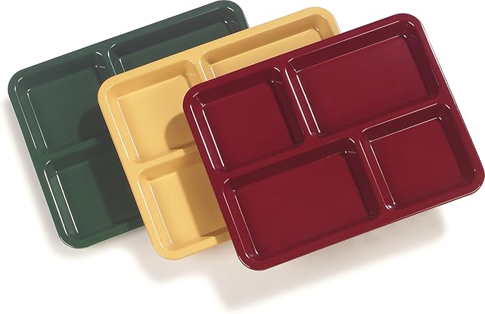 Carlisle FoodService Products Right Hand 4-Compartment Cafeteria / Fast Food Tray, 8.5" x 11", Dark Cranberry