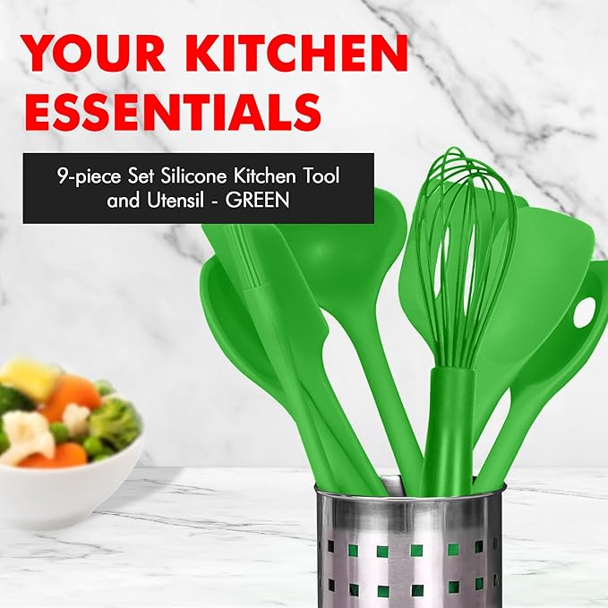 Chef Craft 9 Piece Green Premium Silicone Kitchen Tool Set (42084)