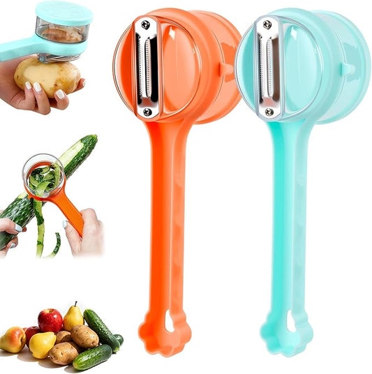 2PCS Kitchen Special Fruit Peeler with Box Storage, Upgrade Vegetable Peeler with Catcher Peeler with Storage Bucket, 2026 New Double-Sided Stainless Steel Multi-Function Peelers (Orange+Blue)