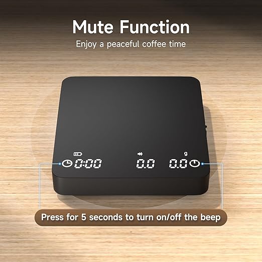 Coffee Scale, 2kg/0.1g High Precision Mini Coffee Scale with Timer, Rechargeable, for Espresso and Pour-Over Coffee