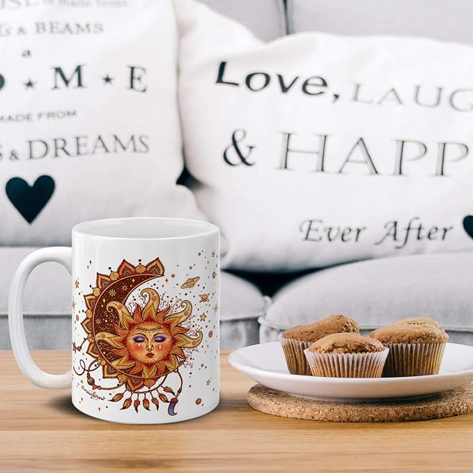 MUGBREW Boho Sun Rising From Moonlight Ceramic Coffee Mug Tea Cup, 11 OZ