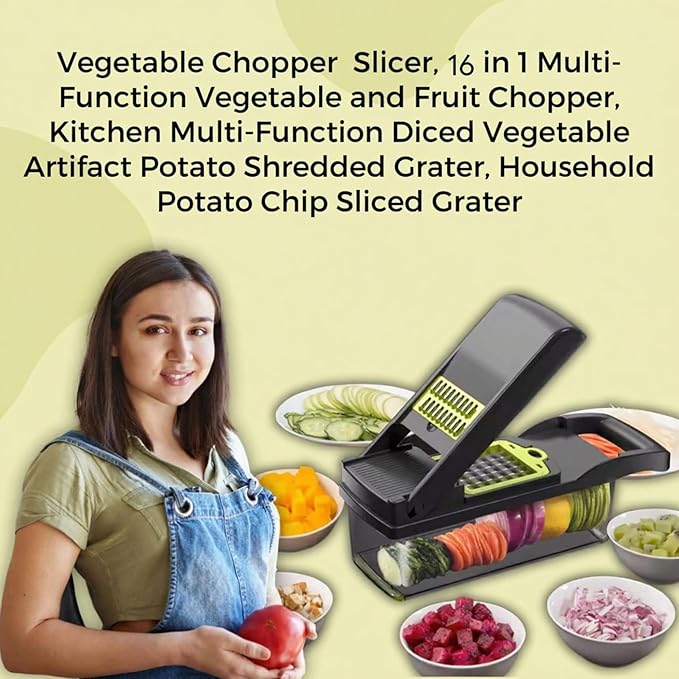 16-in-1 Mandoline Veggie Chopper dicer Cutter Slicer Julienne Slicer Salad Maker Multifuctional Vegetable chopper Cheese Grater Food Prep Tool Kitchen Gadget 8 interchangeble blades