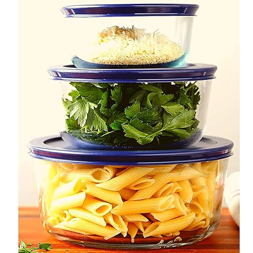 Wood Grip - Lids for Pyrex and Anchor Round Glass Containers - Lids for Pyrex Glass Containers - Replacement Lids (Blue, 4 Cups, 6 Pack)