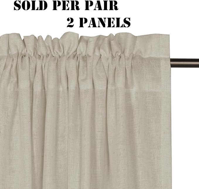 H.VERSAILTEX Linen Curtains Elegant Natural Linen Semi Sheer Curtains Energy Light Filtering Rod Pocket Window Treatments Panels for Living Room (Set of 2, Castle Wall, 52 inch W X 108 inch L)