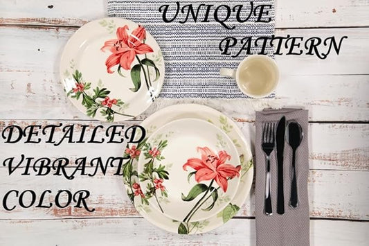 Tudor Royal 12-Piece Round Porcelain Dinnerware Set, Service for 6, Rosemary,Summer Flowers, Plates Bowls Dishes, Glossy, Premium Quality Dish Set, Unique Pattern