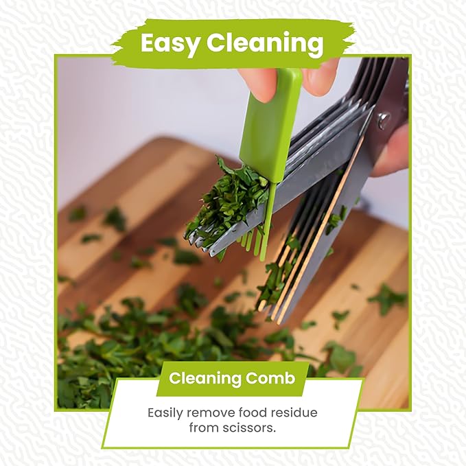 5-Blade Stainless Steel Herb Scissors Set with Vegetable Peeler, Shredder & Cleaning Comb – Multi-Use Herb Stripper for Chopping, Slicing, Shredding Kale and Fresh Herbs