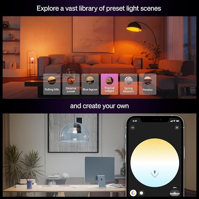 Philips Hue Smart LED A19 Bulb 2-Pack, White Color Ambiance, E26 Base, 7.2W, Full Spectrum Light 1000K-20000K, 810 Lumens, Dimmable, Works with Alexa, Google,& Apple Home