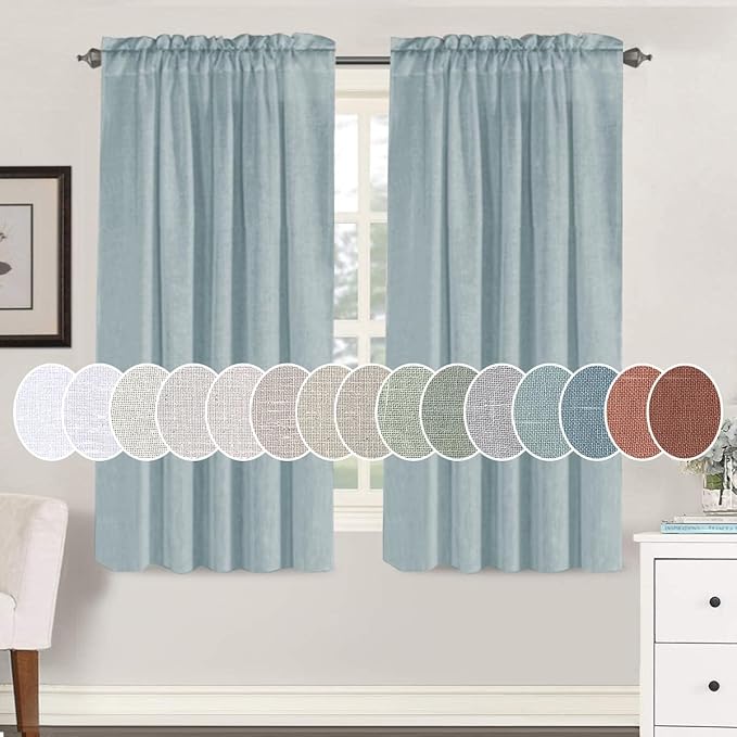 H.VERSAILTEX Linen Curtains Elegant Natural Linen Semi Sheer Curtains Energy Light Filtering Rod Pocket Window Treatments Panels for Living Room (Set of 2, Cloud Blue, 52 inch W X 63 inch L)