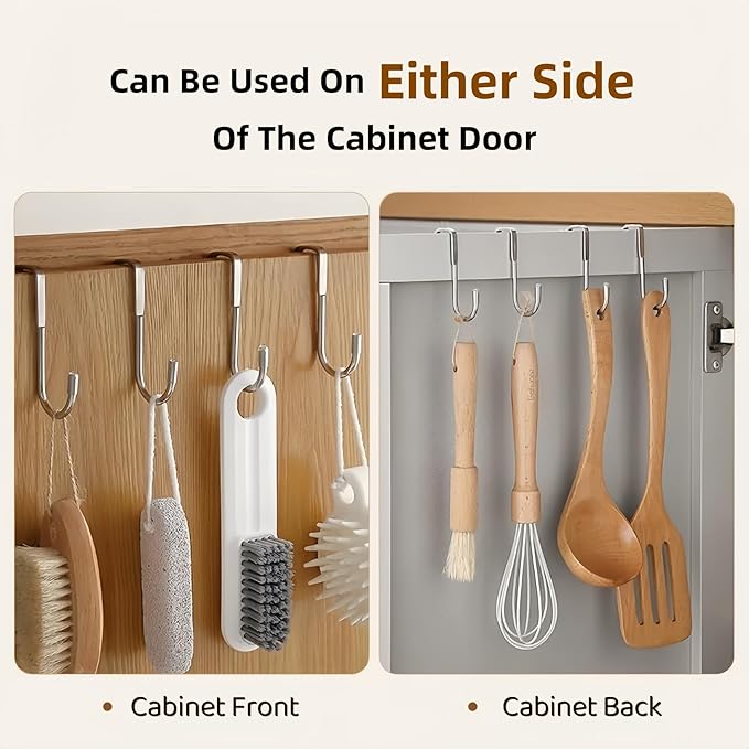 Over Cabinet Door Hook & Wardrobe Door Hook, Stainless Steel Hanging Hooks for Towels, Bags, Clothes – Bathroom Door Hooks for Towels, Kitchen Cabinet Hooks, Wardrobe Hooks, Dorm Room Hangers (2)