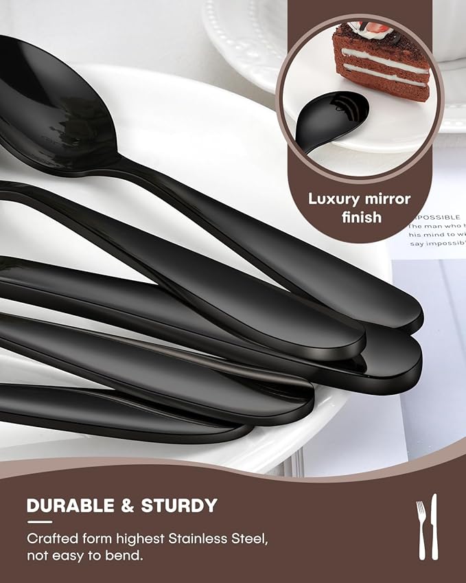 Black Silverware Set, Ollex 40PCS Black Flatware Set for 8 Include Knife Spoon Fork Set for Kitchen Tableware Eating Utensil Set, Stainless Steel Cutlery Set Mirror Polished, Dishwasher Safe