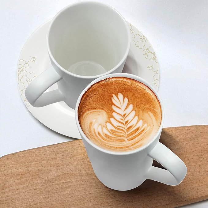 20oz Porcelain Coffee Mugs Set of 2, Large Tall Coffee Mugs with Handles, Modern Ceramic Coffee Cups for Coffee, Tea, Cocoa, Milk, Gifts for Women Men - White