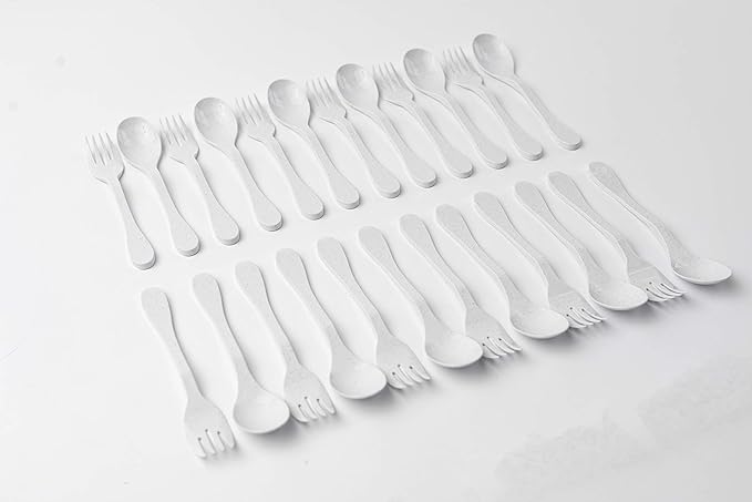 Knork Eco Plant Based 24 Pack Reusable Bamboo Flatware Set (White)…