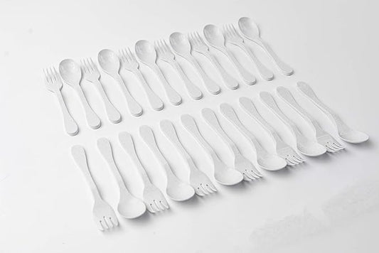 Knork Eco Plant Based 24 Pack Reusable Bamboo Flatware Set (White)…