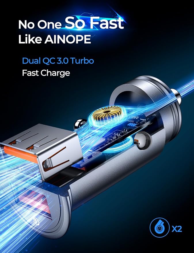 Super Fast Car Charger USB Car Charger Adapter 45W All Metal Lighter AINOPE Android USB Quick Charge for iPhone 17 Pro Max 16e 16 15 14 13 12 11pro x 8 Samsung S25 S24 S23 S22 Car Charger