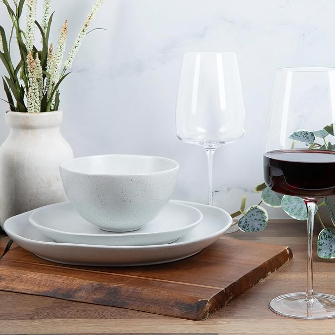 Trasa Home by Larder & Vine, Eco-Friendly High Fired Artisan Stoneware, Organic & Modern Dinnerware, 16 piece set, 4 place settings (Millstone)