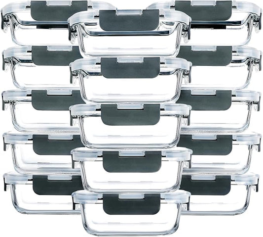 M MCIRCO [15-Pack,13 oz 1.5 Cup Glass Meal Prep Containers, Small Glass Food Storage Containers with Lids,Airtight Lunch Containers, Microwave, Oven, Freezer and Dishwasher Friendly, BPA-free