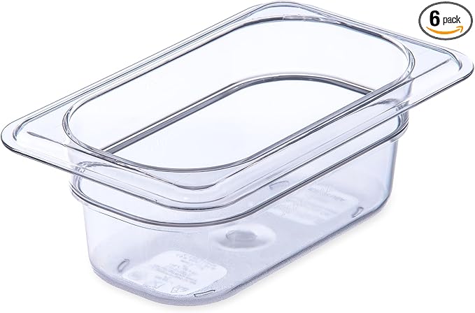 Carlisle FoodService Products Storplus Food Storage Container Food Pan, Chafing Pan for Catering, Buffets, Restaurants, Polycarbonate (Pc), 1/9 Size 2.5 Inches Deep, Clear, (Pack of 6)
