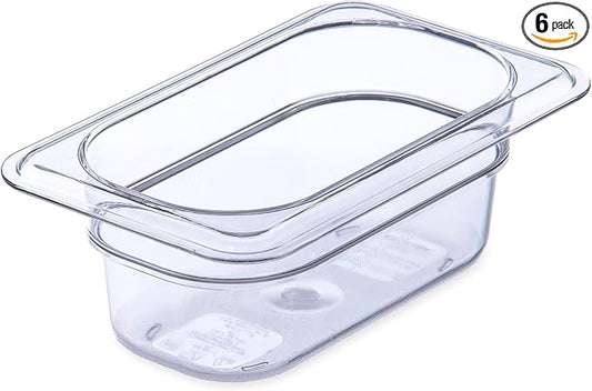 Carlisle FoodService Products Storplus Food Storage Container Food Pan, Chafing Pan for Catering, Buffets, Restaurants, Polycarbonate (Pc), 1/9 Size 2.5 Inches Deep, Clear, (Pack of 6)