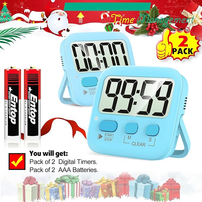 Antonki 2 Pack Digital Timer for Kids, Magnetic Countdown Kitchen Timers for Cooking, Egg, Classroom, Teacher, Exercise, Study, Oven - Battery Included