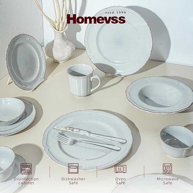 20pc Dinnerware Set, Plate and Bowl Set, Stoneware Dishes Set for 4, Microwave and Dishwahser Safe, Scratch Resistant, French Countryside Speckled Antique Grey