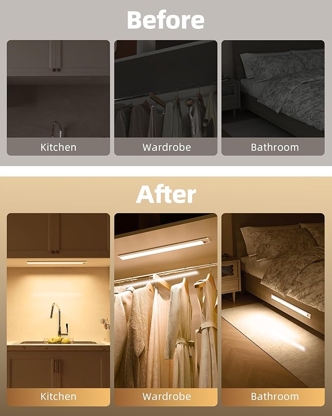 EZVALO Under Cabinet Lights, 14.5i'' Motion Sensor Light Indoor Dimmable, 4000mAh Rechargeable Closet Lights 3700K with Remote Control, Wireless Under Counter Light for Kitchen,Cabinet,Bedroom(4Pcs)