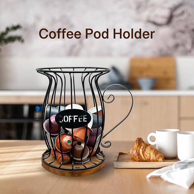 Coffee Pods Holder Organizer, Large Capacity Nespresso Storage and Organization Creamer Container Basket for Kitchen Counter Countertop Office Kpop Desktop Stand organizador de cafe (Circular Grid)