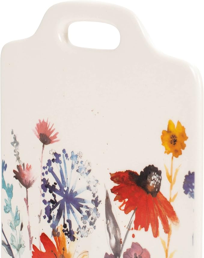 Meadow Flowers Orange and Cream 10 x 6.5 Ceramic Stoneware Cheese Cutting Board